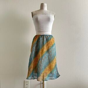 handmade blue yellow retro animal print midi skirt